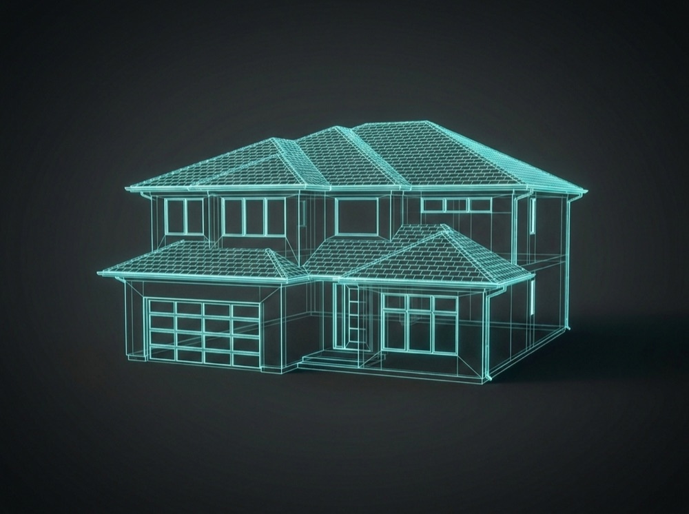 3D wireframe of a house